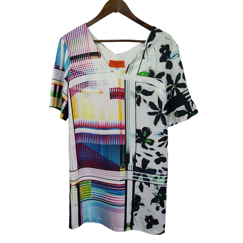 Clover Canyon Short Sleeve Knee Length V Neck Shift Dress Medium